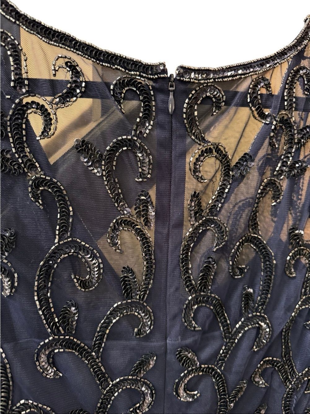 Papell Studio Navy Blue Beaded Mesh Formal Gown Dress Plus Size 16 - Picture 7 of 16
